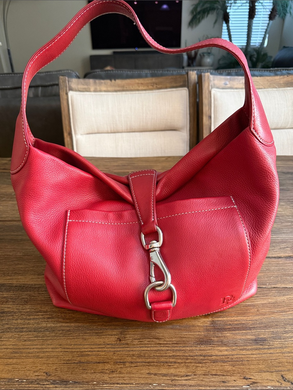 Dooney & Bourke Red Leather Shoulder Bag with Silver Hardware